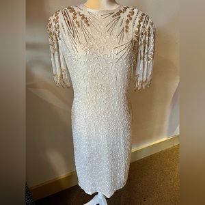 Vintage A J Bari Sequin Beaded Cocktail Dress - image 1